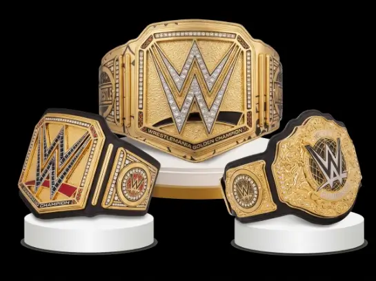 Custom championship belt with WWE style gold plate and side plates